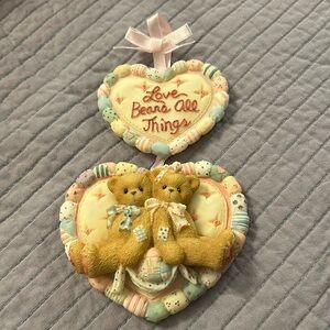 Cherished Teddies- Bears with Bows Double Heart Plaque